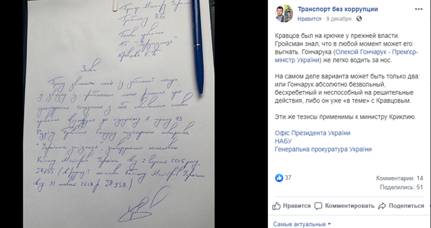 Глава УЗ Кравцов написал заявление об увольнении с открытой датой на имя Гройсмана 2 d09abe01969c413a5143d78ead32ee41